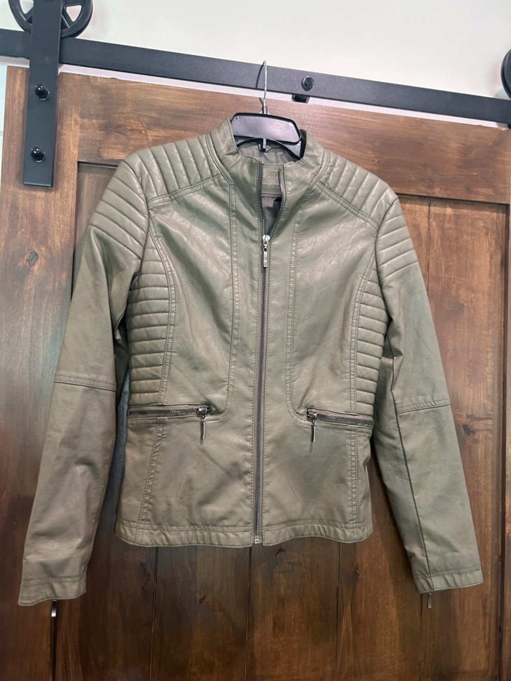 HC Max Studio Olive Quilted Faux Leather Jacket - Women Sz XS